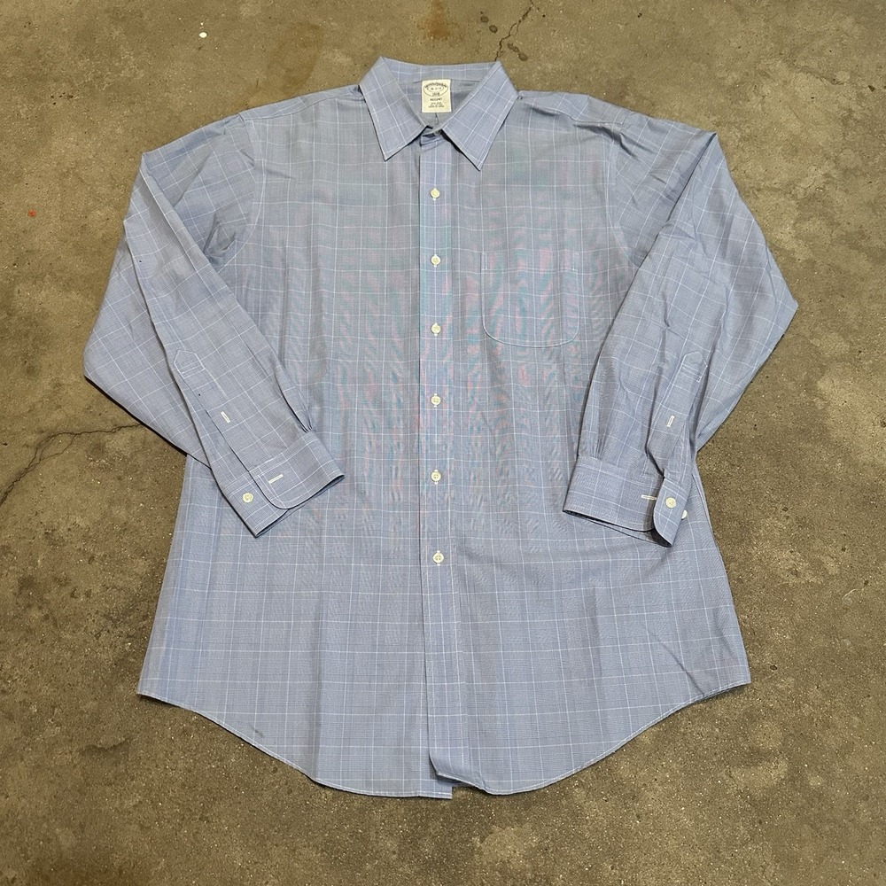 Brooks Brothers 1818 Shirt 16 2/3 32 Regent Stretch Pinpoint Oxford‎ Blue Plaid